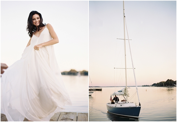 Sunset bridal session sailboat