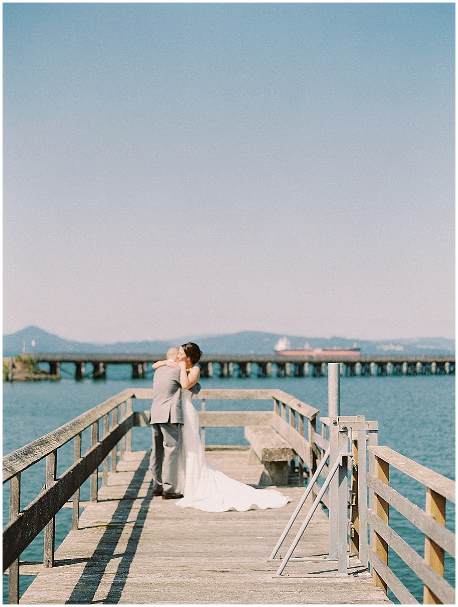 First Look on Dock Destination Wedding Oregon Martha Stewart Weddings © Bonnie Sen Photography