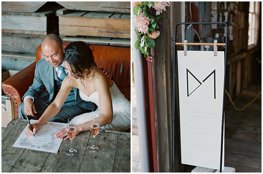 Welcome Sign Modern Typography Destination Wedding Oregon Martha Stewart Weddings © Bonnie Sen Photography