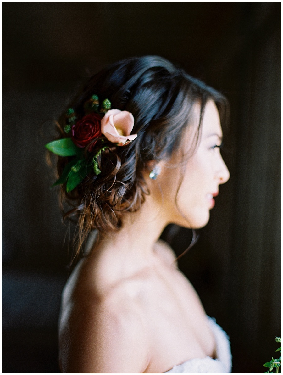 Bride Hair Flowers Destination Wedding Oregon Martha Stewart Weddings © Bonnie Sen Photography