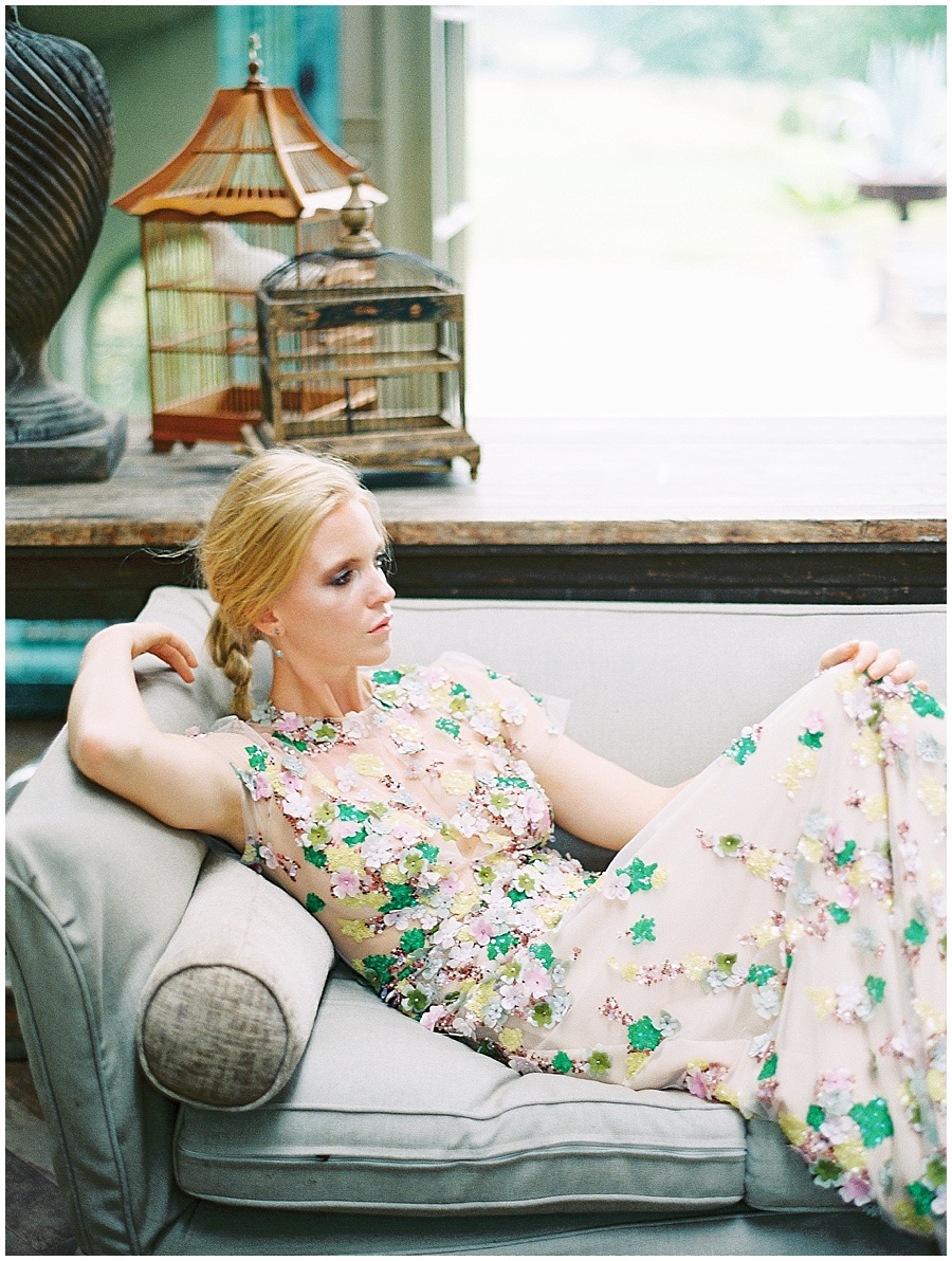 Illusion Dress with Floral Applique French Inspired Styled Shoot © Bonnie Sen Photography