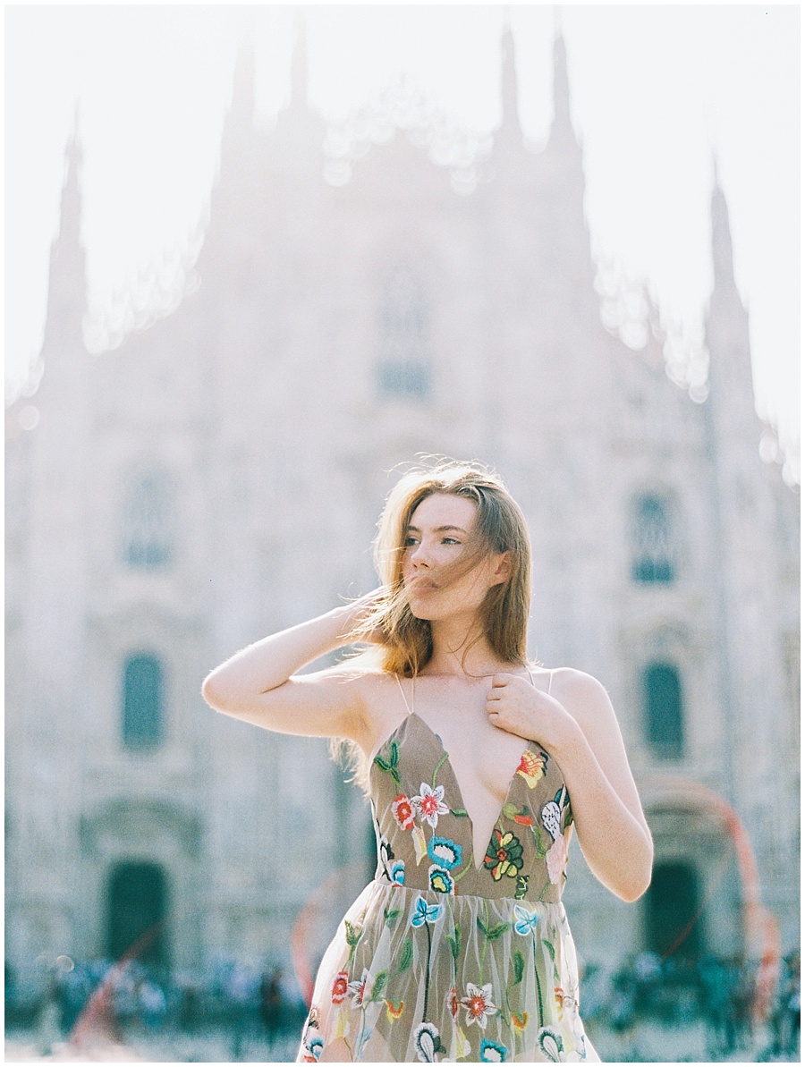 Model at Milan Cathedral Milan Destination Wedding Shoot © Bonnie Sen Photography
