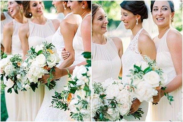 Bride with Bridesmaids in White Dresses © Bonnie Sen Photography