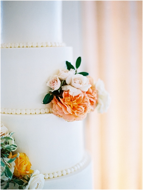 Classic Wedding Cake Peach Cake Flowers Buttercream Bakeshop Sidra Forman © Bonnie Sen Photography