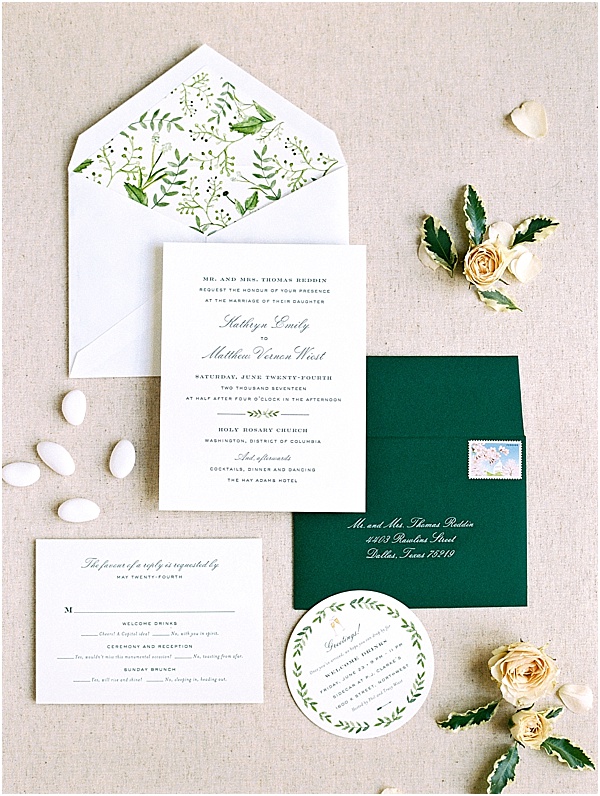 Green and White Classic Wedding Invitations Cheree Berry Paper © Bonnie Sen Photography