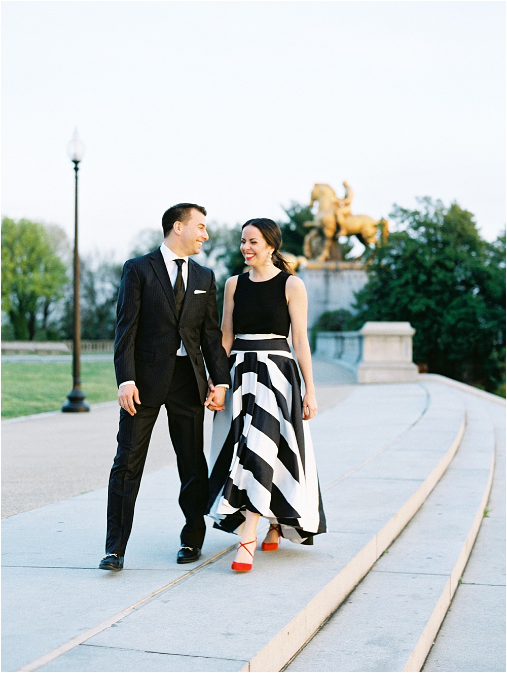Black and White Engagement Dress National Mall Washington DC Engagement Shoot © Bonnie Sen Photography