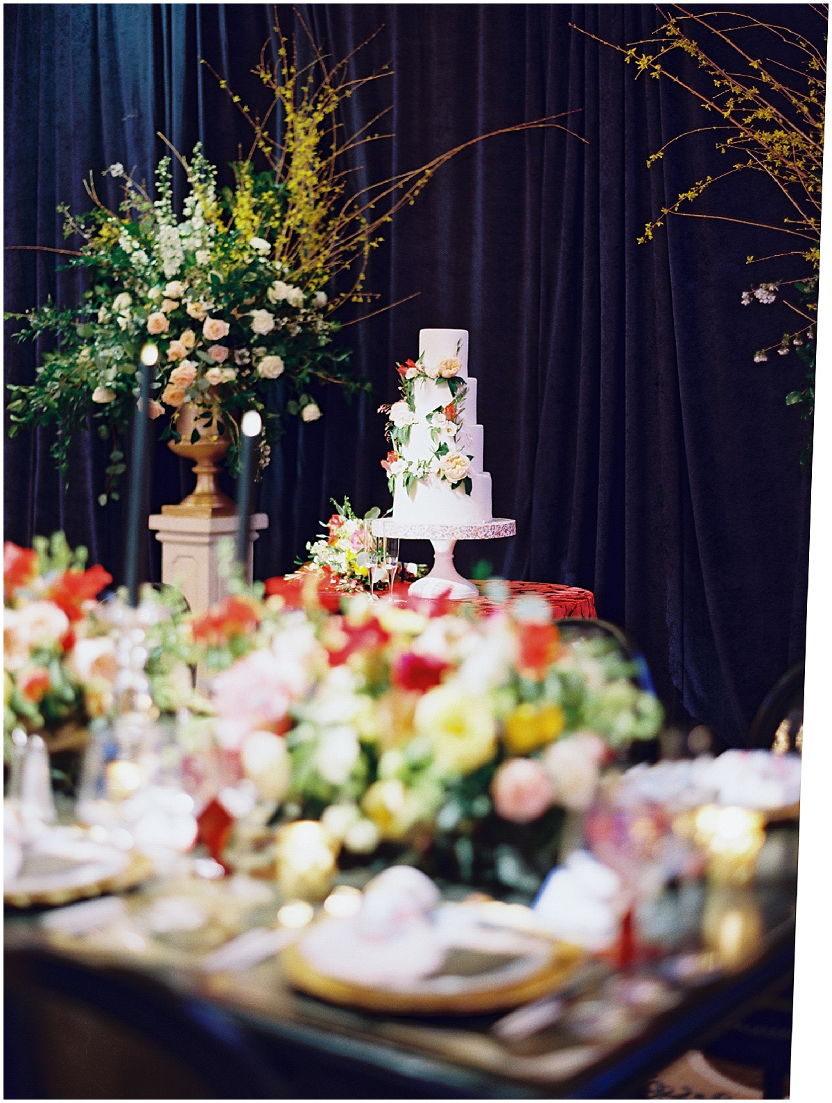 Italian Inspired Wedding Details Colorful Wedding Flowers Wedding Cake Grit and Grace Amaryllis DC © Bonnie Sen Photography