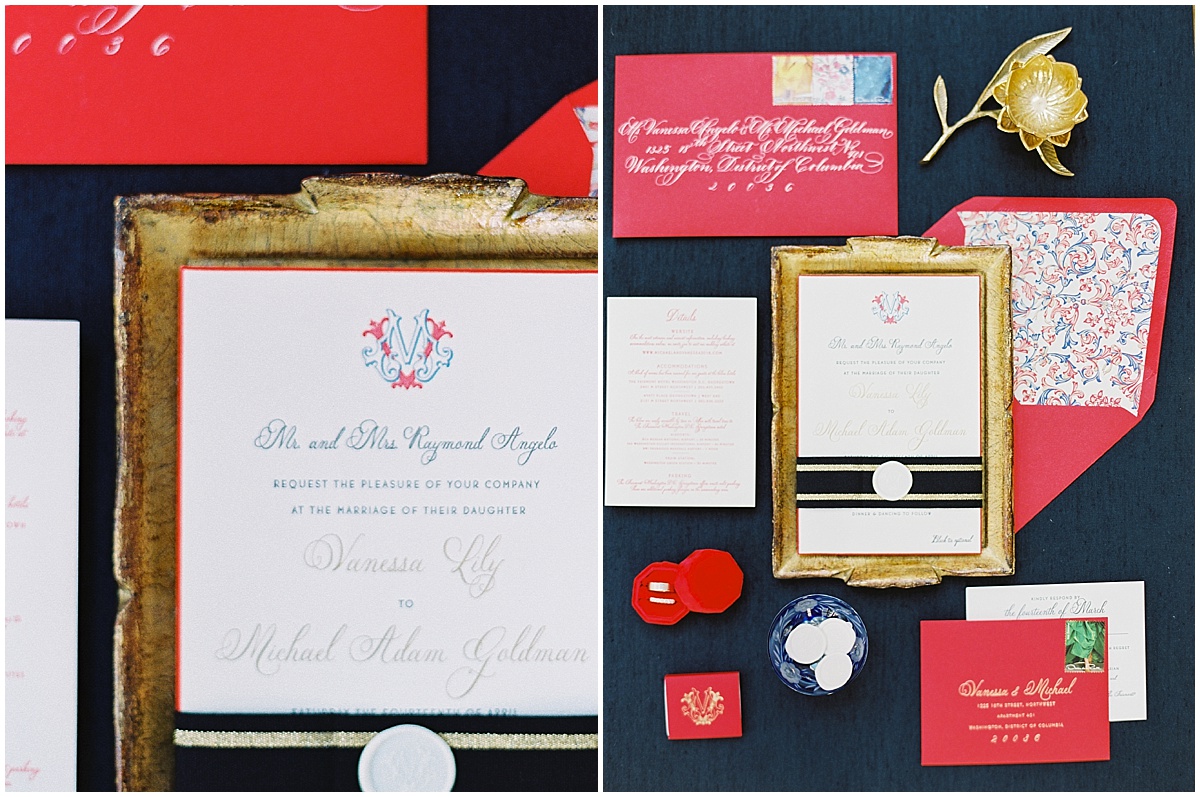 Red Ornate Elegant Haute Papier Wedding Invitations Laura Hooper Calligraphy White Calligraphy © Bonnie Sen Photography