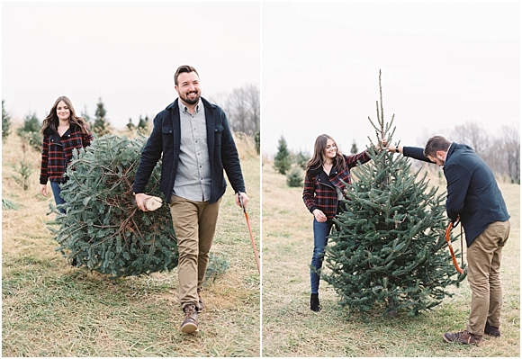 tree cutting photography engagement session