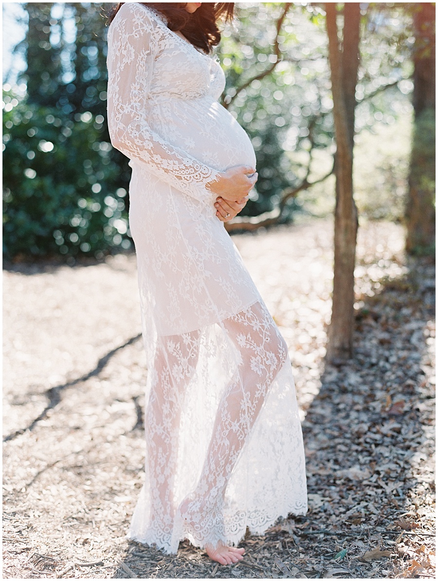 White Lace Dress for Fine Art Film Maternity Shoot in Washington DC © Bonnie Sen Photography
