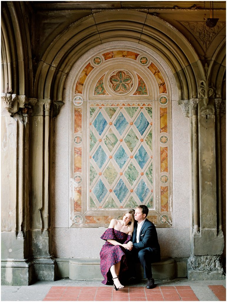 NYC Engagement Shoot Bethesda Terrace Film Photographer Fashion Central Park © Bonnie Sen Photography
