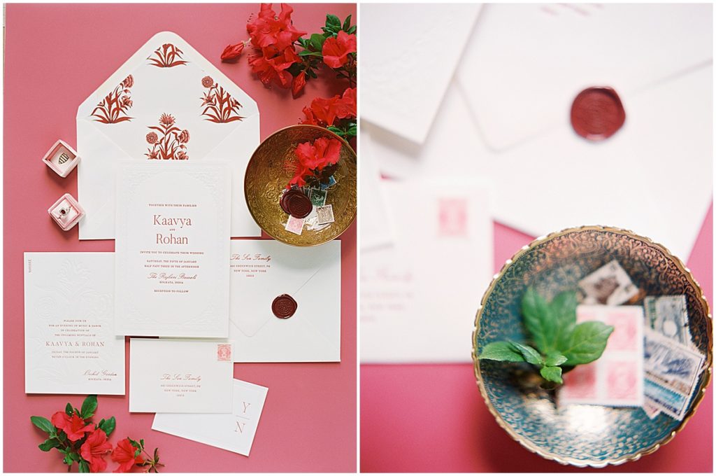 Indian Inspired Red Wedding Invitation Wax Seal Niru & Baku © Bonnie Sen Photography