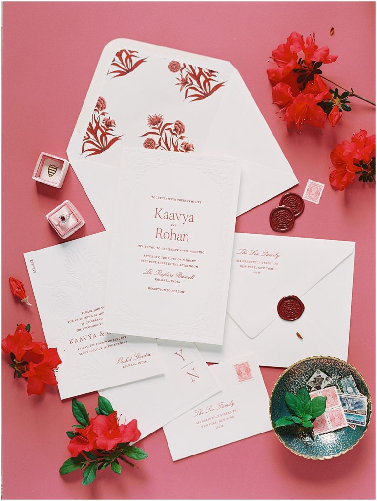 Red and White Wedding Invitation Niru & Baku © Bonnie Sen Photography