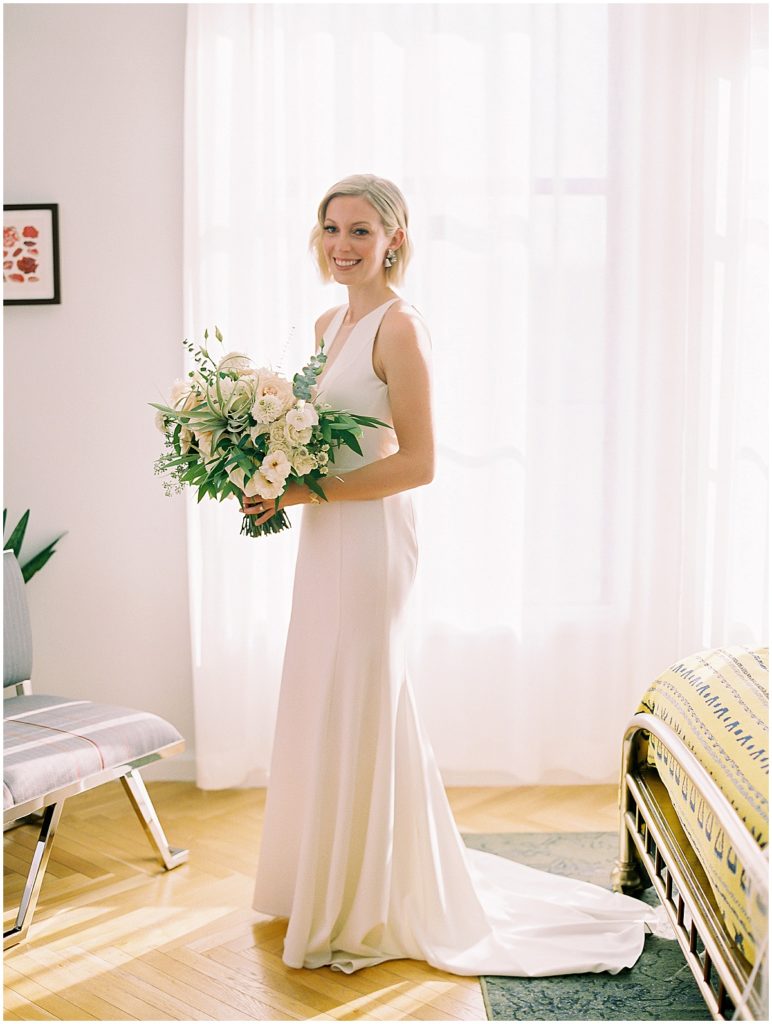 Bridal Portraits Sleek Modern Wedding Dress by Floravere © Bonnie Sen Photography