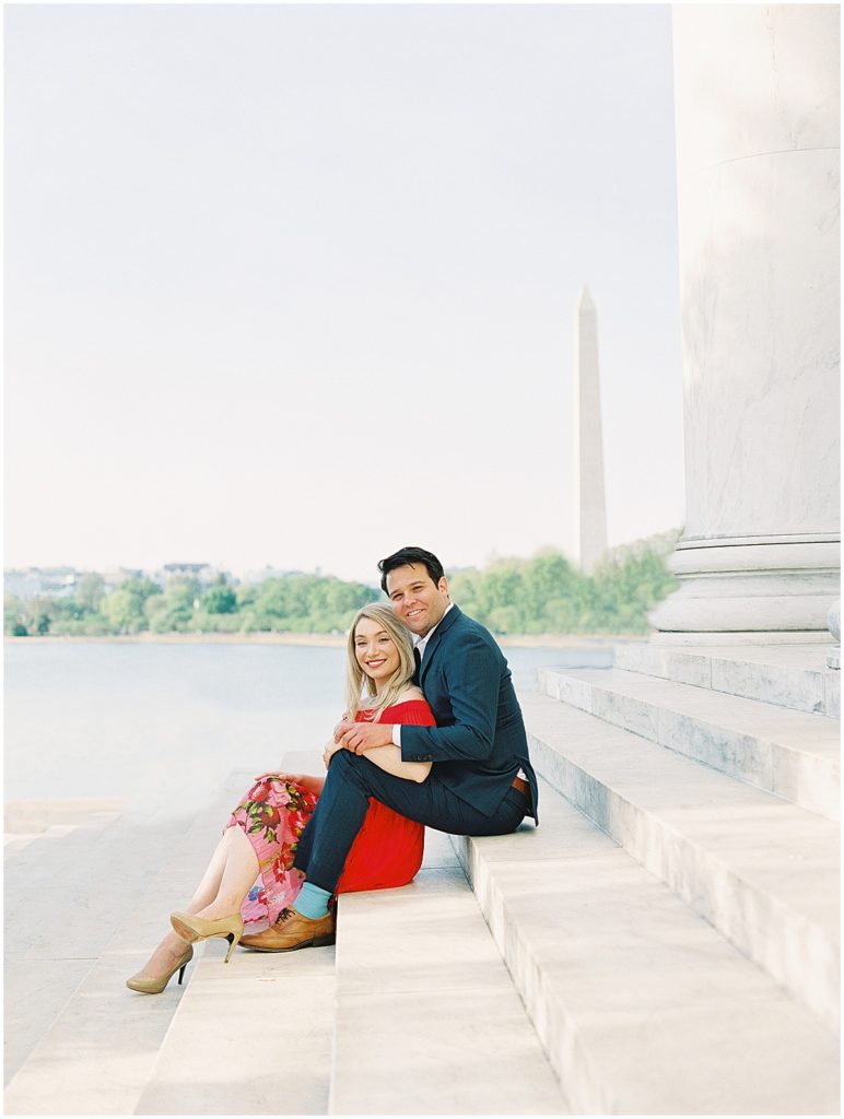 National Mall Engagement Photos Washington Monument Fine Art Film Wedding Photographer © Bonnie Sen Photography