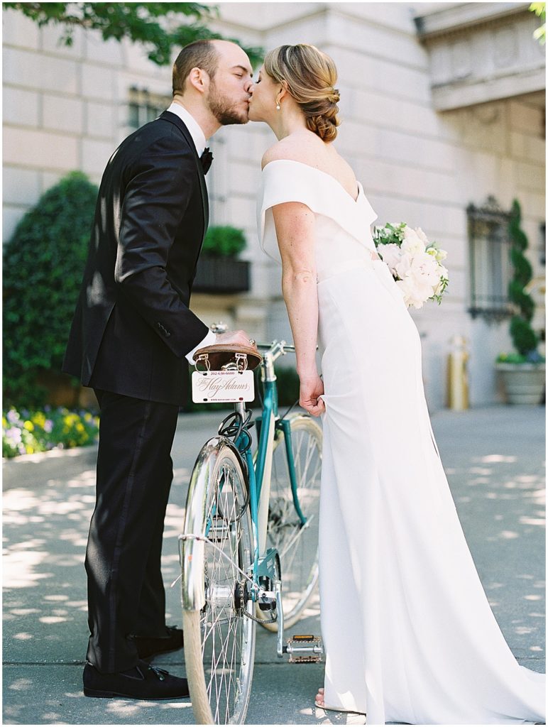 Hay-Adams Hotel Wedding Bride and Groom with Bikes © Bonnie Sen Photography