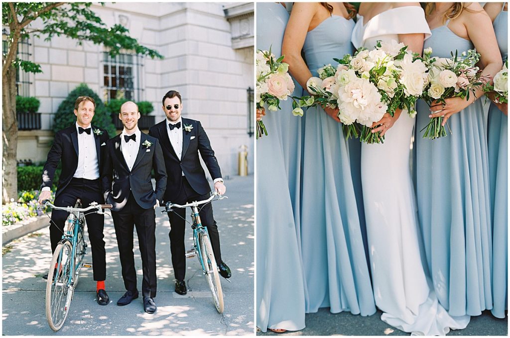 Light Blue Bridesmaid Dresses Peony Wedding Bouquet © Bonnie Sen Photography