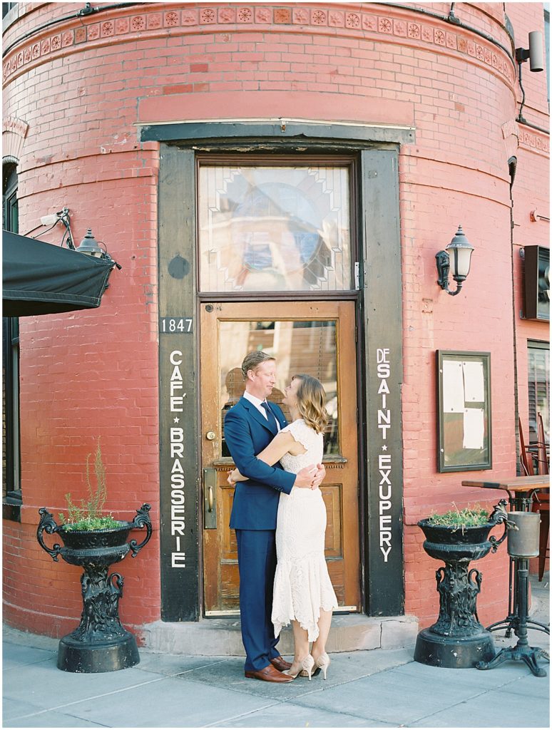 Bride and Groom Photos in City Setting Colorado Wedding Photographer © Bonnie Sen Photography