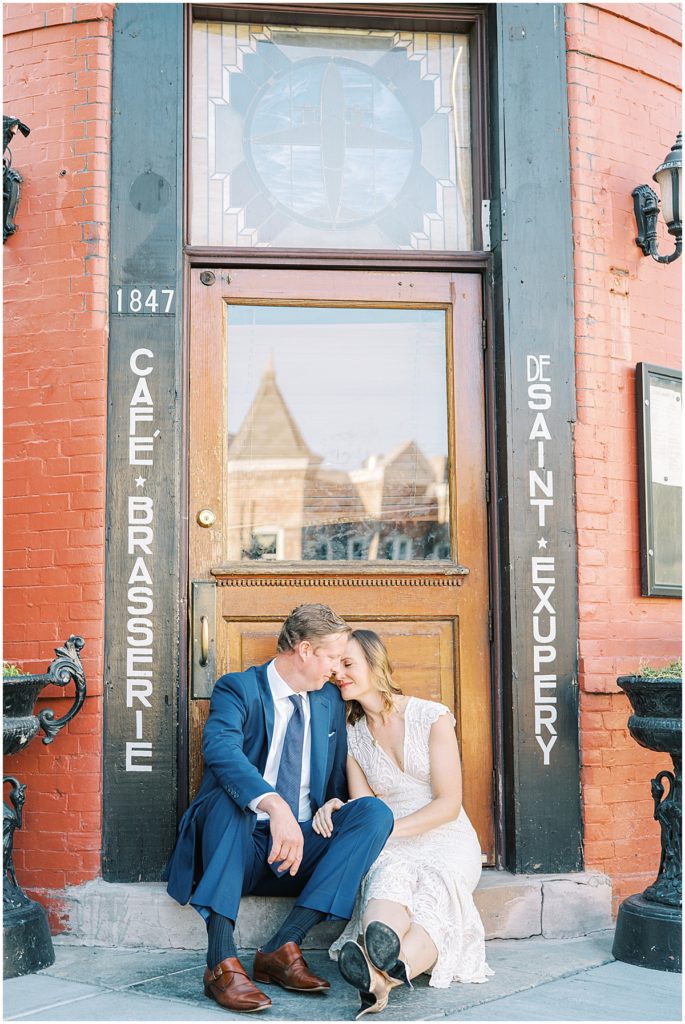 Casual Bride and Groom Photos in Urban Setting Denver Wedding Photographer © Bonnie Sen Photography