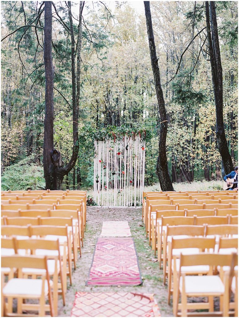 Retro Boho 70s Inspired Wedding Ceremony Backdrop © Bonnie Sen Photography