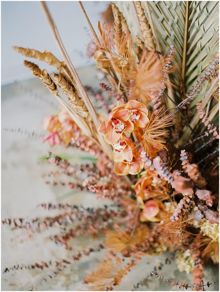 Dried Floral Installation with Orange Flowers by Sophie Felts © Bonnie Sen Photography