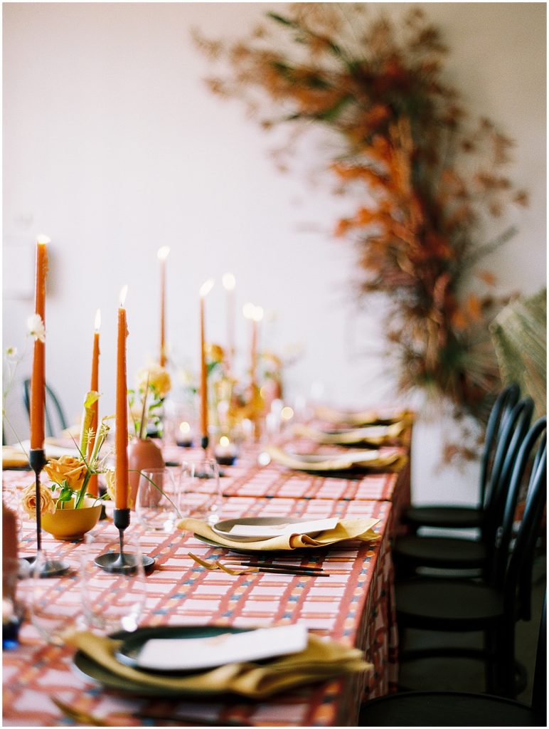 Earth Tone Wedding Inspiration with Pops of Orange and Red Contemporary Wedding Design © Bonnie Sen Photography