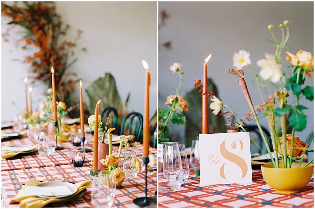 Orange and Red Wedding Inspiration with Black Details Modern Table Numbers by Emily Baird Design © Bonnie Sen Photography