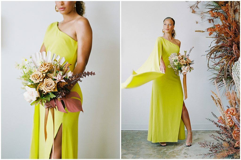 Unique Colorful Wedding Dress in Bright Yellow Colorful Wedding Inspiration © Bonnie Sen Photography
