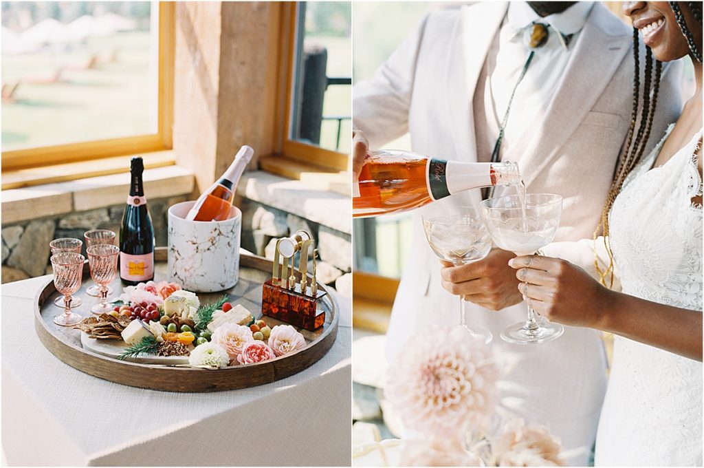 Sparkling Rose Toast Champagne Coupes Colorado Elopement Fine Art Film Photographer © Bonnie Sen Photography
