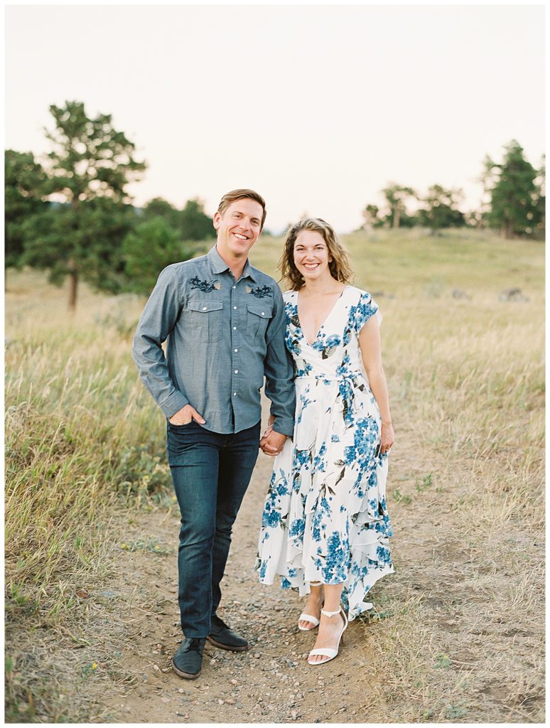 White and Blue Flowy Dress Mountain Engagement Photography © Bonnie Sen Photography