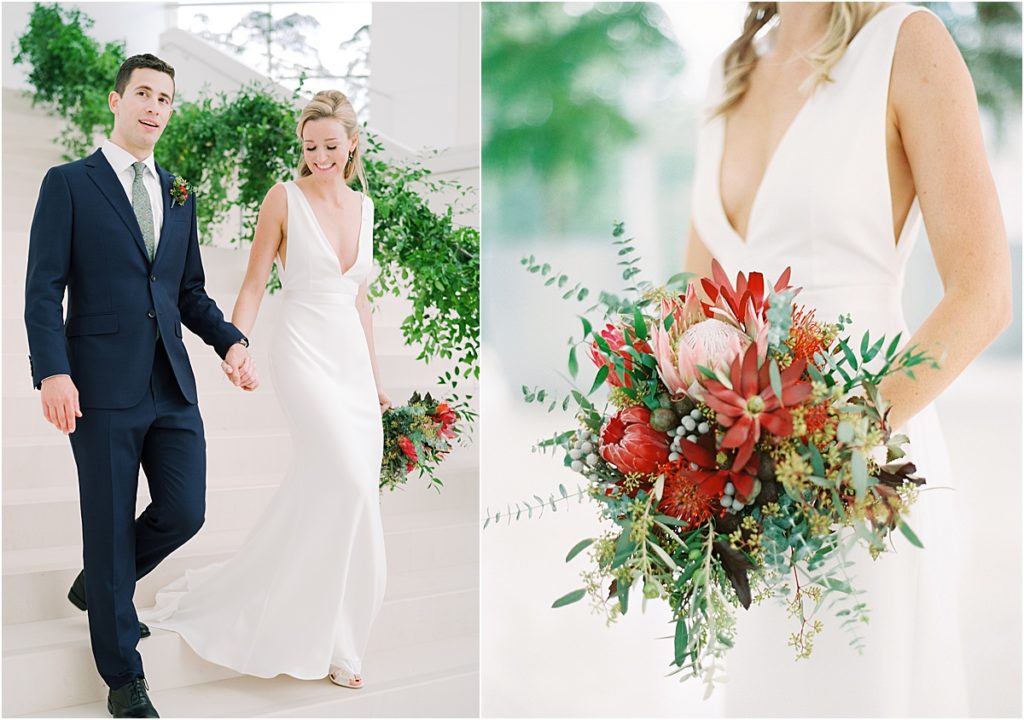 Modern White and Green Wedding Alexandra Grecco Gown © Bonnie Sen Photography