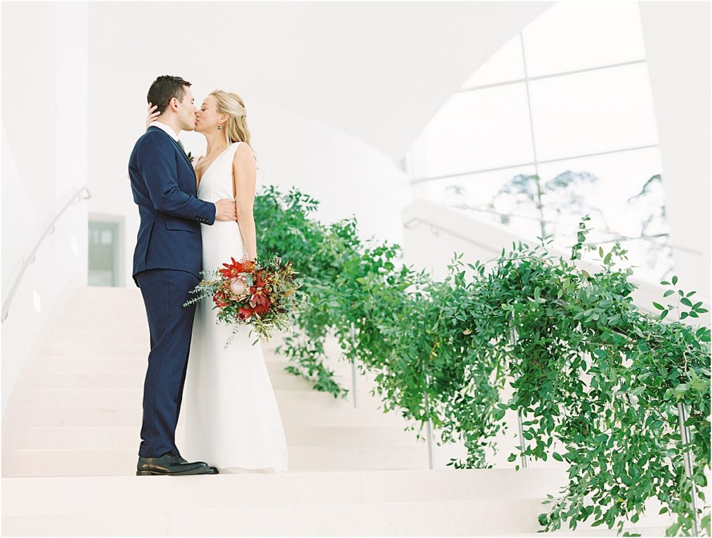 Modern White and Green Wedding Bride and Groom Photos © Bonnie Sen Photography