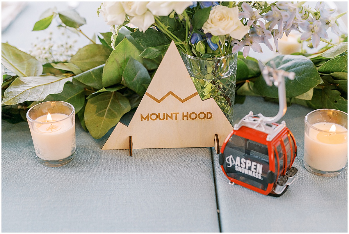Mountain Inspired Wedding Table Numbers Ski Resorts © Bonnie Sen Photography