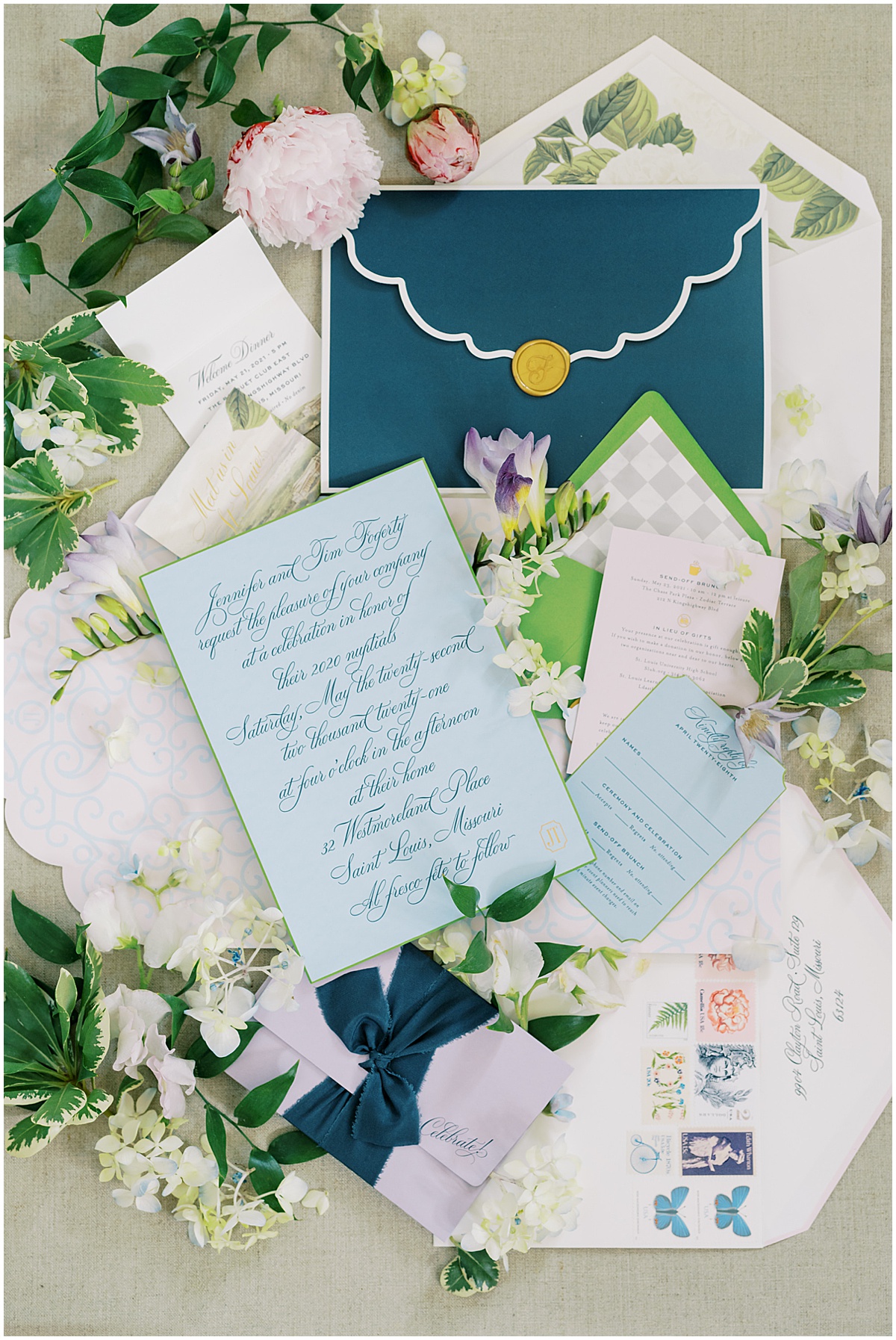 Blue Wedding Invitation Cheree Berry Paper © Bonnie Sen Photography