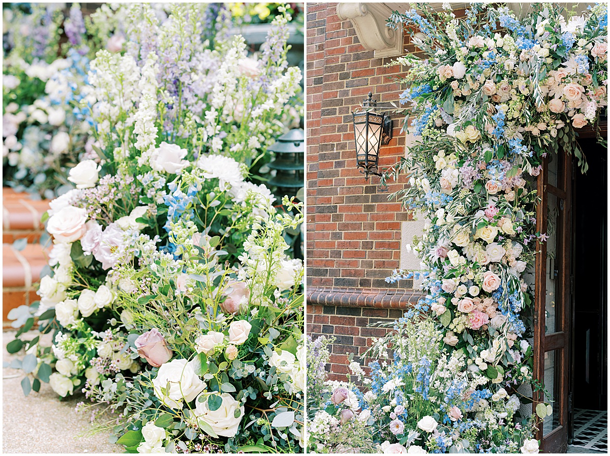 Pink and Blue Wedding Flowers Floral Arch © Bonnie Sen Photography